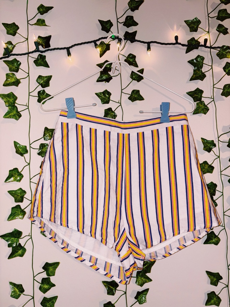 Forever 21 White Shorts With Yellow & Blue Stripes